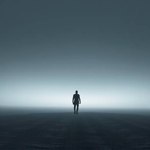 Screenshot from a game featuring a stark, minimalist landscape with a single character in a vast, empty environment, emphasizing scale and solitude.