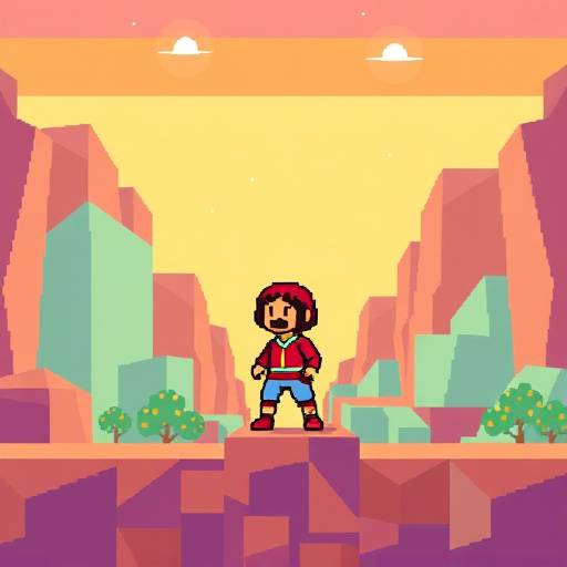 Screenshot from Fez, displaying a pixelated character in a world that shifts between 2D and 3D perspectives. The environment is colorful yet simple, with distinct geometric shapes and a charming retro aesthetic.